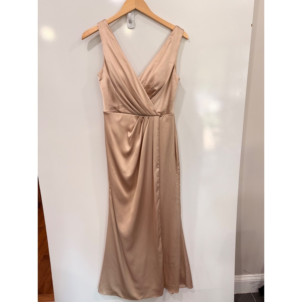 Revelry‎ Skye Champagne Gold Satin V-Neck Formal Bridesmaid Maxi Dress Size 6